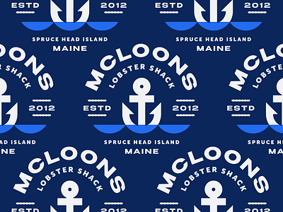 McLoons No. 6 anchor badge branding crest lobster maine nautical pattern restaurant sea typography waves