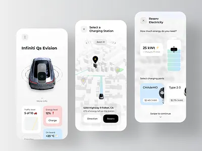 Mobile App for Finding Electric Car Charging Stations app ather car charger charging electric ev mobile parking rondesign route station tesla vechile