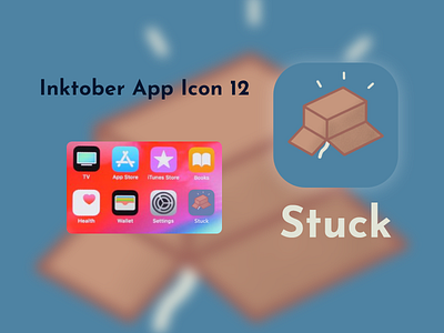 Inktober App Icon 12 - Stuck 12 adobe xd app app icon box cat challenge design graphic design icon illustration inktober inktober2021 iphone logo mobile stuck ui under ux