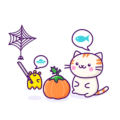 Perfect Crime alien cartoon cartoon character cartoon illustration carving cat character design cute illustration cuteart halloween illustration kawaii kawaii art pumpkin quality time spider