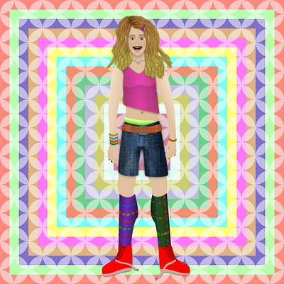 Steph in front of a psychedelic background 2d animation background background design character character design design graphic design illustration illustrator inkscape original character vector