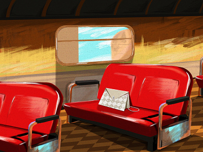 Bag in a train adobe illustration adobe photoshop art bag colorful design designer fashion art fashion design fashion illustration graphic design illustration red stylish train trandy travel by train travelling window wood