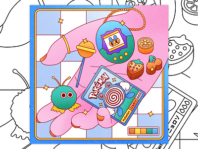 Peachtober 13: Treasure 90s toys colorful design erasers flat graphic design hand hand holding hand illustration illustration illustrator lollipop retro tamagotchi texture textures treasure vector vintage weepul