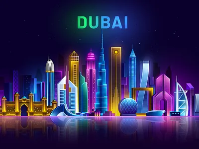 Dubai Cityscape Panorama art building center central city cityscape dubai game game ui gold hometown hotel landmark night city panorama resort skyline town uae vector