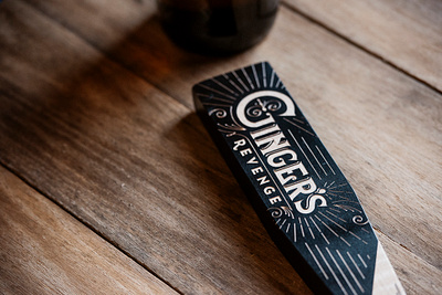 Ginger's Revenge Brewing in Asheville, NC 1930s asheville beer branding brewery deco filigree ginger ginger beer gluten freen laser engraved north carolina tap handle vintage wood