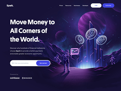 Spark - Hero Illustration app brand branding crypto cryptocurrency design designer finance financial hero illustration landing page mining money trade trading ui ux web website