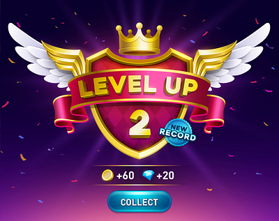 Level Up award button casino coin collect design diamond gamble gambling game game ui gold golden coin illustration level level up logo reward slot game ui