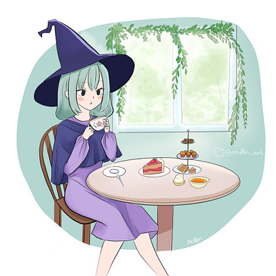 Witch Teatime anime art digital art illustration inktober tea teatime witch witchtober