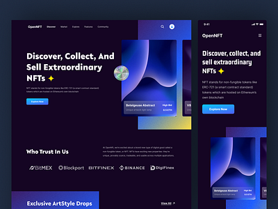 OpenNFT - NFT Header blockchain clean crypto cryptocurrency dark darkmode design landing page nft ui ui design ux web design website