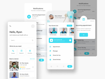 Medical & Health Mobile App Design UX UI doctor app medical app ui design template