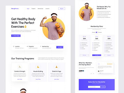 Mengfitness - Fitness Landing Page body building cardio fitness fitness center gym header health homepage landing page lifestyle training program ui ui design ux web design website workout yoga