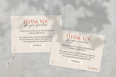 Clayra Pottery Studio brand design brand identity brand mark branding branding logo business card business stationery card design graphic design logo logo design minimalistic card design neutral design primary logo secondary logo stationery design thank you card thank you card design