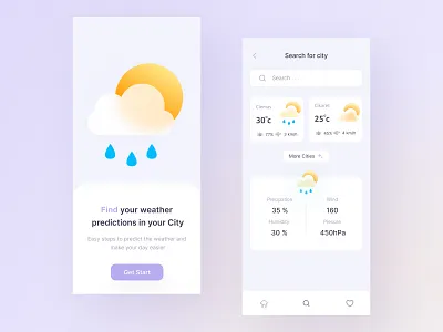 Weather Mobile App UI app buy city cloudy design download favorite kit mobile product rain rainy sun sunny weather