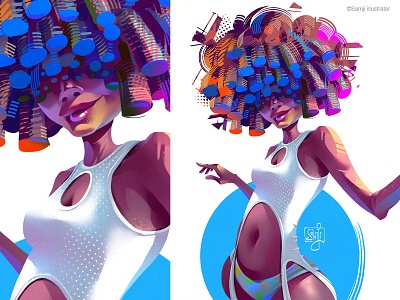 Mane afro character design editorial illustration freelance illustrator girl hairstyle illustration illustrator procreate samji illustrator