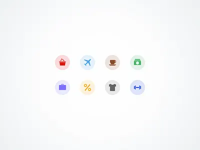 Category Icons banking notes cart clothes coffee cup dumbell flat gym icons money percent plane shopping suitcase t shirt
