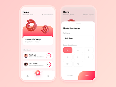 Blood Donation App 3d app appdesign blood blooddonation branding bright clean design donation illustration medical minimal pink purple ui ui design ux