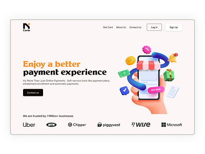 Payment Service Landing Page banking card debit card finance fintech freelance landing page minimal design money money management money transfer pay payment gateway transaction transfer ui ux web web design website