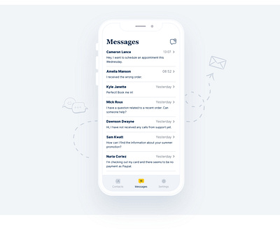 A Messages screen, toned down. app blue design inte interface light message messaging mobile phone screen texting ui ux xd