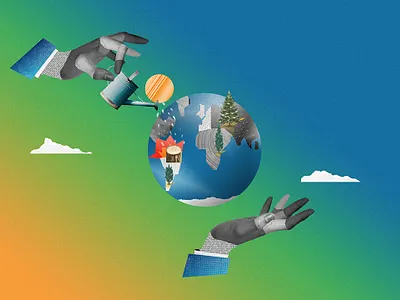 Taking care art direction care climate change collage earth globe hands motion graphics nature take