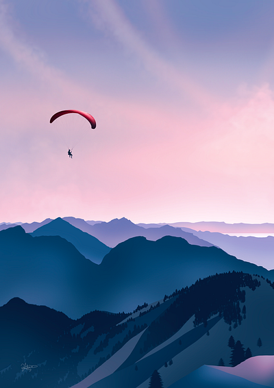 Paraglider - Digital Illustration alps digital art drawing illustration landscape mountains paraglider paragliding procreate scenery