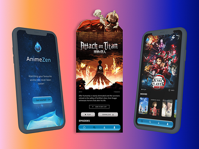 AnimeZen App Ui 3d animation anime aot app attack on titan branding demon slayer design icon illustration logo movies spirited away tv shows ui ux vector