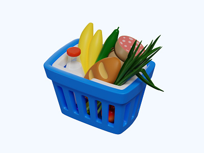 3D Shopping basket 3d 3d graphics 3d modeling 3d rendering app basket business eat food greens grocery basket milk mobile online store shop shopping shopping basket ui web web site