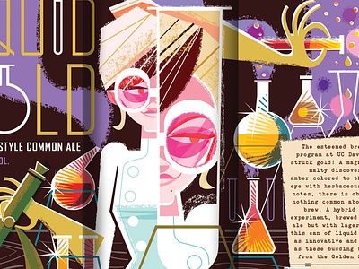 Liquid Gold beer can beer label chemistry custom type illustration mad science mid midcentury scientist