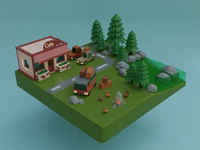 The outskirts of the village 3d 3d illustration 3dart illustration