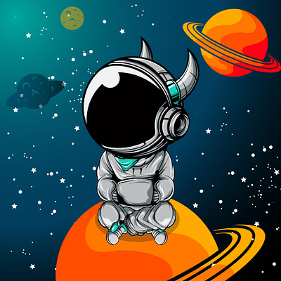 Relax on the planet art astronaut character design doodle illustration logo mascot planet space vector