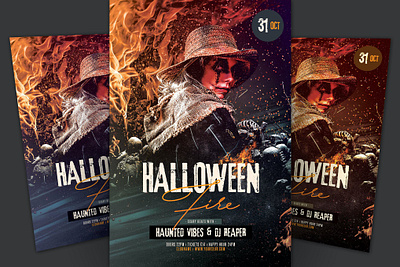 Halloween Fire Flyer catalog clean design graphic design halloween halloween fire horror illustration indesign logo magazine motion graphics movie october print printable pumpkin template template halloween thriller