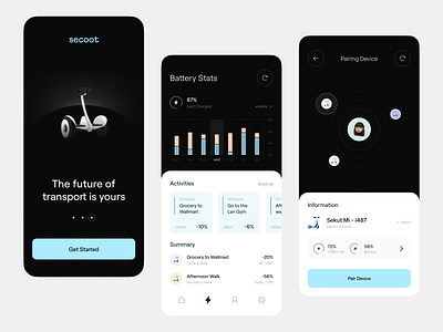 Secoot - Electric Scooter Management Apps dark mode electric electric cars electric scooter future futuristic iphone mobile apps onboarding ui ui design ux ux design