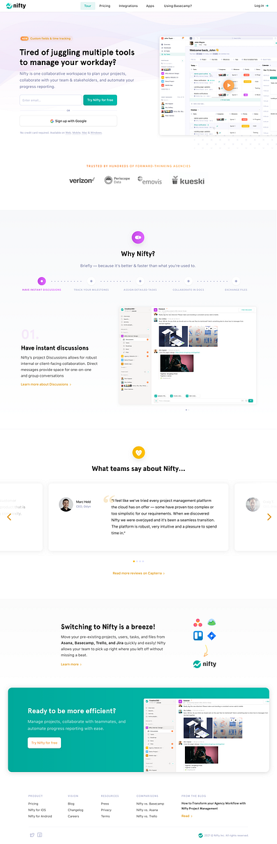 Nifty Project Management: Home asana b2b b2c business clean design landing management minimal modern nifty project simple trello ui ux web website