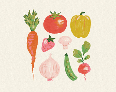 Vectober 13 - Garden carrot feminine garden illustration inktober mid century onion paint painterly procreate sketch texture tomato vectober vegetable vintage