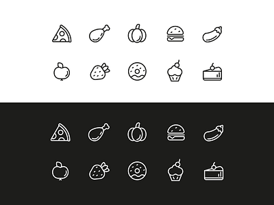 Food icons set app berry black branding flat food fruits icon design icon set illustration interface logo set sweet ui ux vector vegetables white