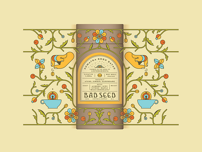 Bad Seed Coffee Packaging 70s art nouveau coffee flower groovy label packaging psychedelic vine