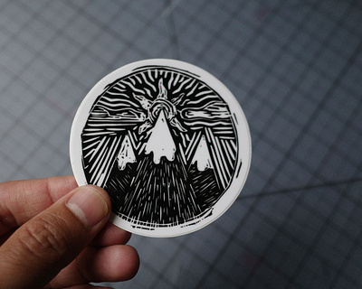 Mountain Sunrise Vinyl Sticker drawing illustration landscape mountains print printm printmaking sticker vinyl woodcut