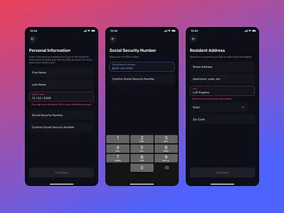 Identity verification. Error handling & edge cases. Motocho blochchain cashapp coinbase crypto error error handling error prevention finance fintech id verificaion identity verification interface ios mobile product design resident address residential address revolut robinhood ux
