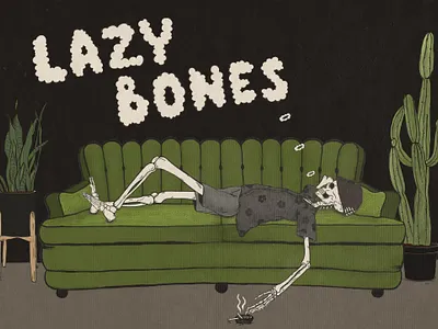Lazy Bones cactus couch death grim hipster illustration lazy plant procreate skeleton skull skull art skull artwork smoking tattoo