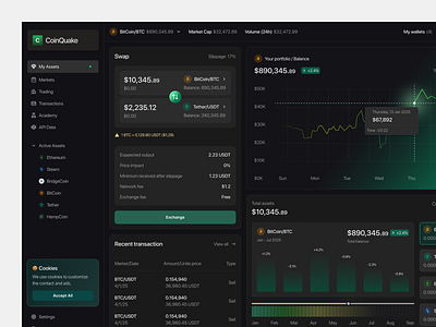 CoinQuake crypto dashboard swap ui uiux user experience user interface