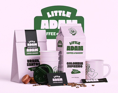 Little Adam Coffee & Bakery Branding bakery brand branding cafe character coffee desgin graphic design identity illustration logo packaging pink