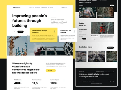 Wiyasa - Construction Company Website Design architect architecture building company company profile construction constructor footer header hero section home house landing page layout property real estate typography ui design uiuxdesign website