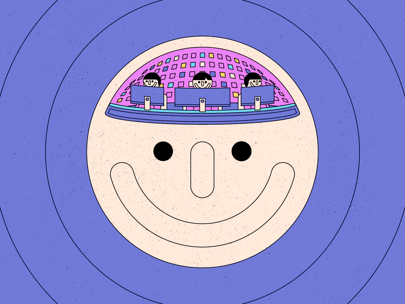 Mind 1 animation colour control face geometric illustration mind smile texture