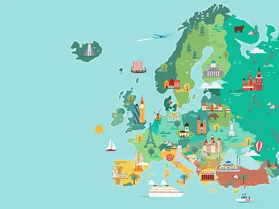 Map of Europe city colorful europe flat illustration map skyline travel vector world
