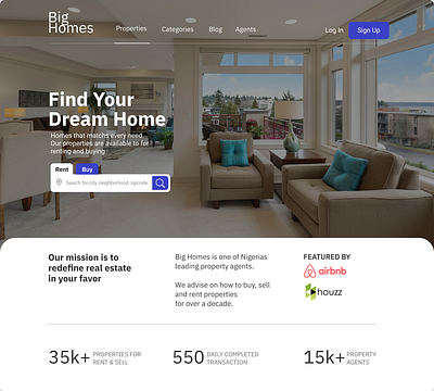 Big Homes Landing Page branding desigin hotel ui ux web website