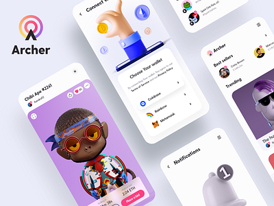 Archer - NFT market UI design app application bitcoin brand branding crypto cryptoart currency design ethereum illustration logo market mobile nft token ui ux vector web