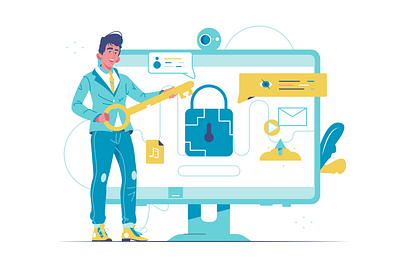 Master key background branding business cartoon design illustration logo person ui vector
