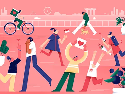 Kind Citizen bicycle characterdesign city color delivery design digital flat flowers hands illustration love people pets phone plants ship singapore vector