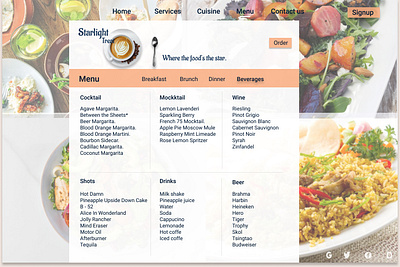 Food/Drink menu app design ui ux vector