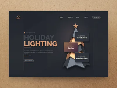 Holiday Lighting Services 3d christmas christmas lighting christmas tree dark theme design holidays illustration webdesign webpage