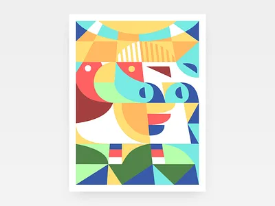 Chicken and Fish digital art folk art geometric art mexican folk art modern print scandinavian folk art vector